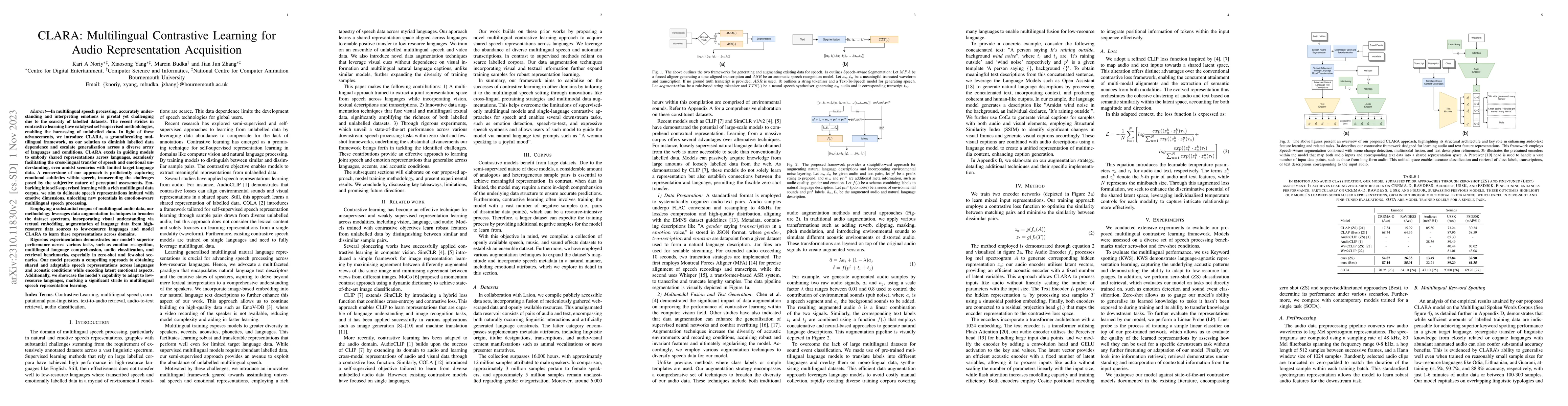Thumbnail for CLARA: Multilingual Contrastive Learning for Audio Representation
  Acquisition