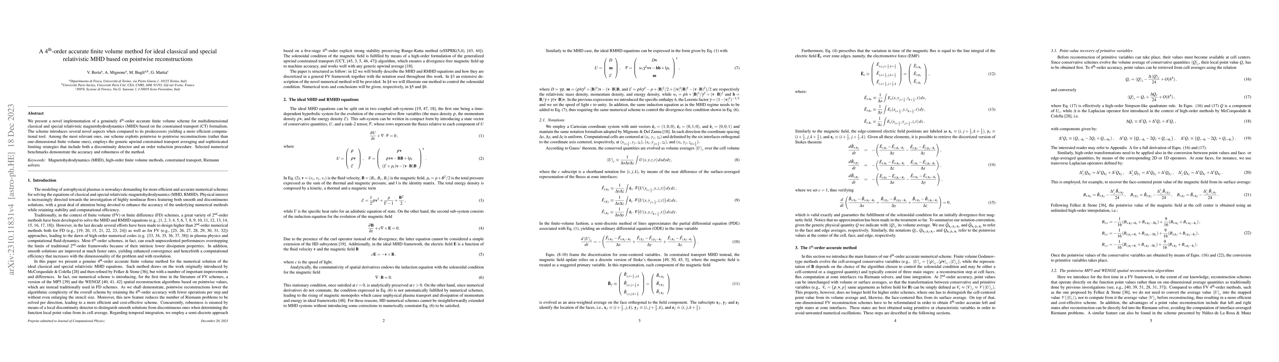 Thumbnail for A $4^{\rm th}$-order accurate finite volume method for ideal classical
  and special relativistic MHD based on pointwise reconstructions