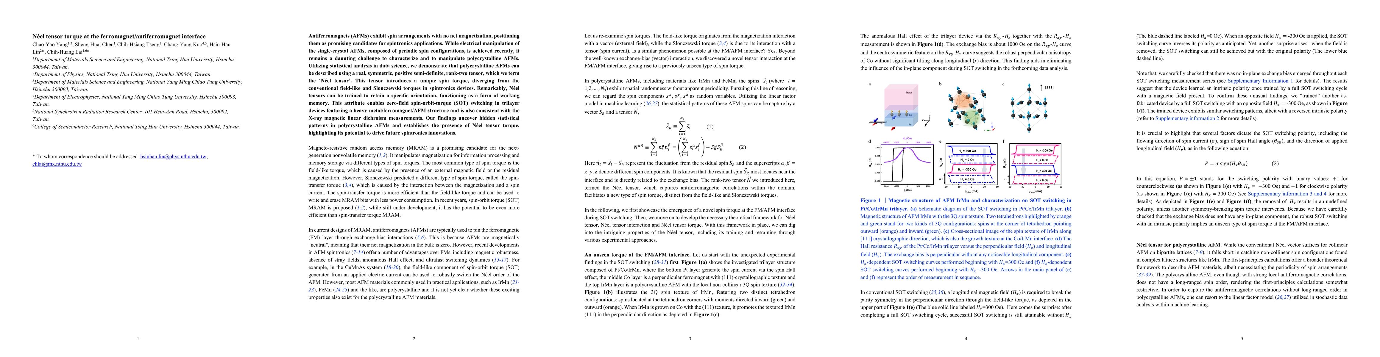 Thumbnail for Neel tensor torque at the ferromagnet/antiferromagnet interface