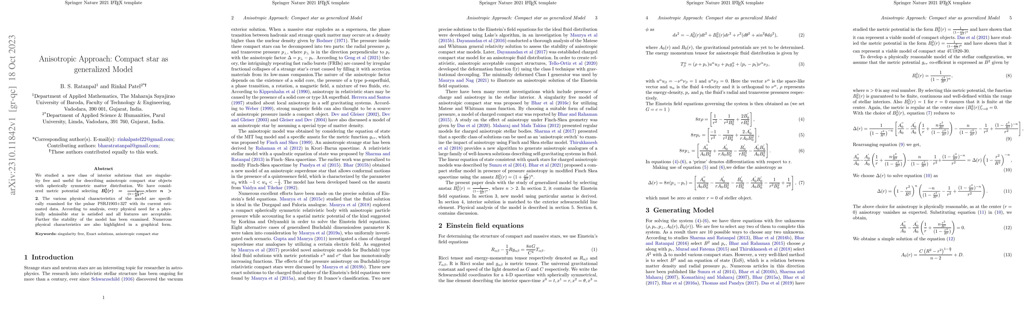 Thumbnail for Anisotropic Approach: Compact star as generalized Model