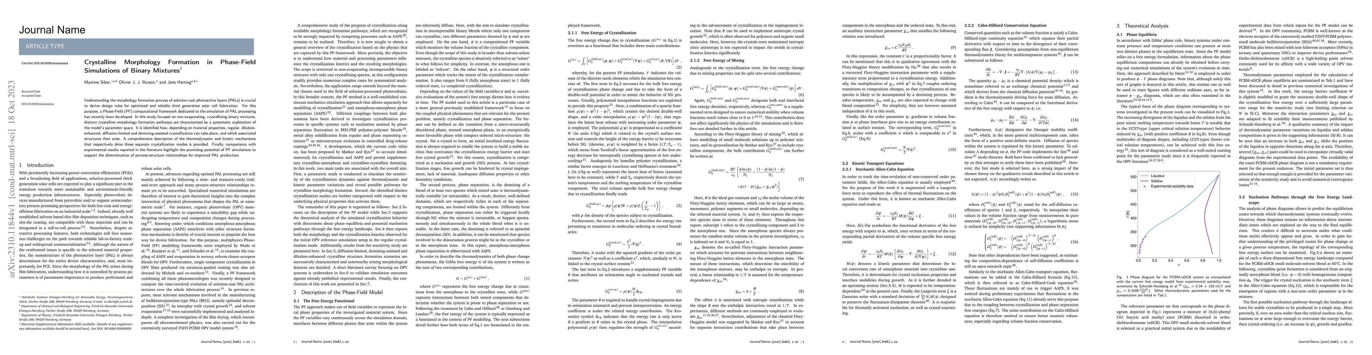 Thumbnail for Crystalline Morphology Formation in Phase-Field Simulations of Binary
  Mixtures