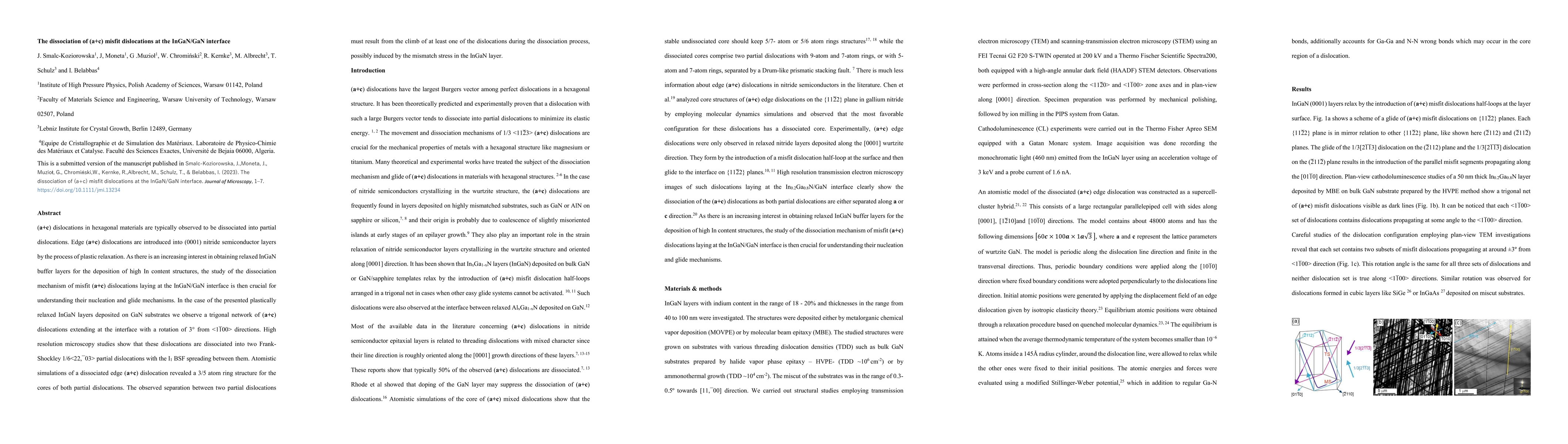 Thumbnail for The dissociation of (a+c) misfit dislocations at the InGaN/GaN interface