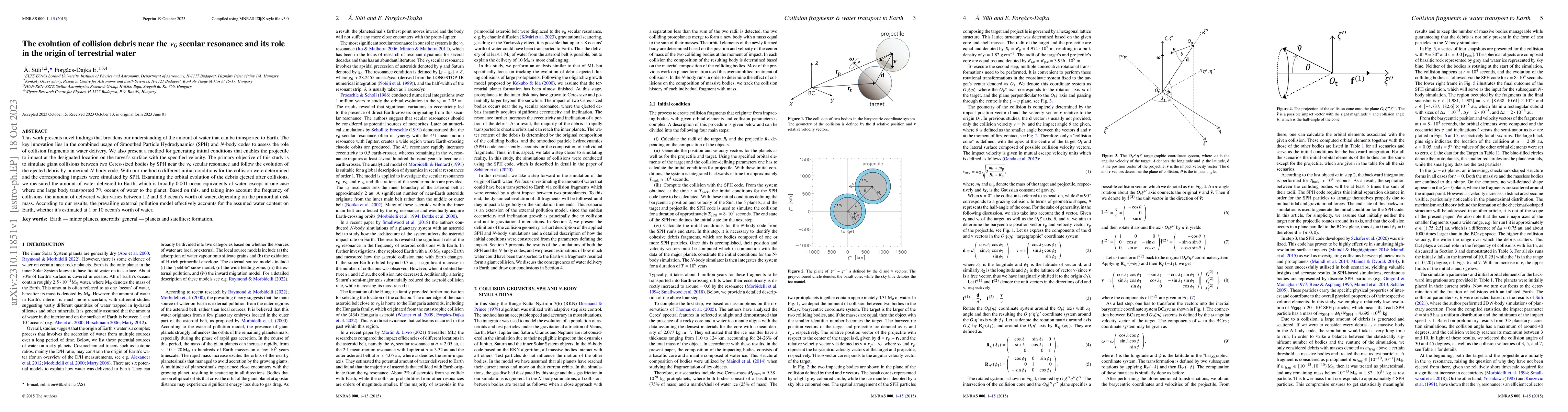 Thumbnail for The evolution of collision debris near the $\nu_6$ secular resonance and
  its role in the origin of terrestrial water