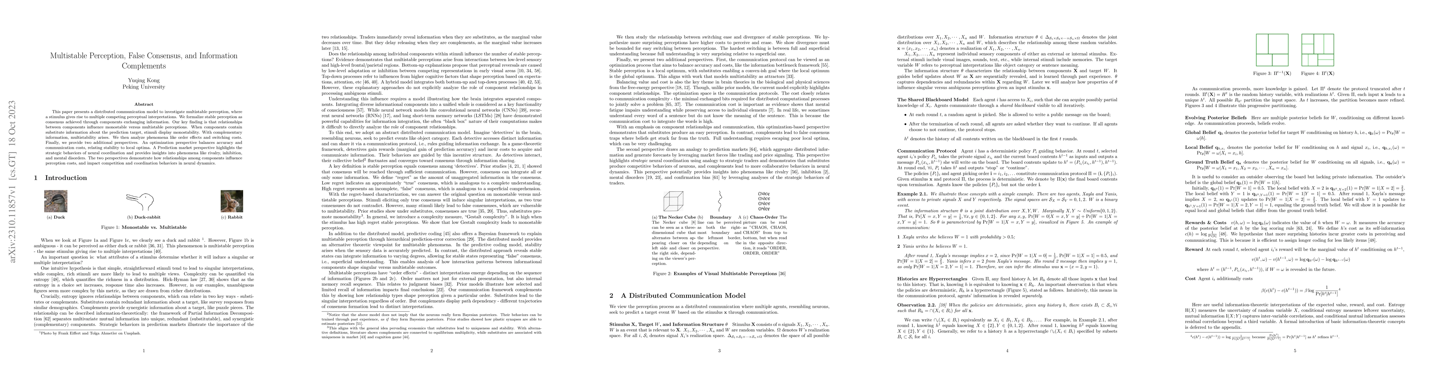 Thumbnail for Multistable Perception, False Consensus, and Information Complements