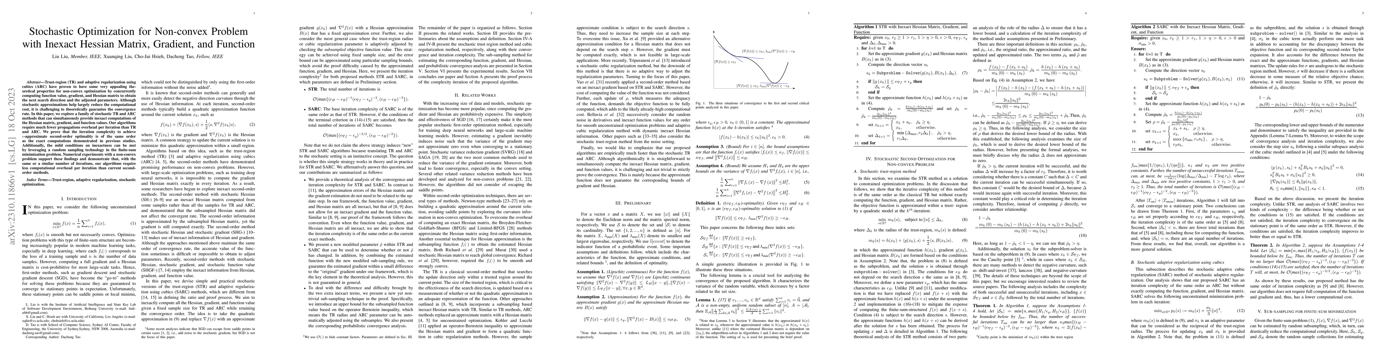 Thumbnail for Stochastic Optimization for Non-convex Problem with Inexact Hessian
  Matrix, Gradient, and Function