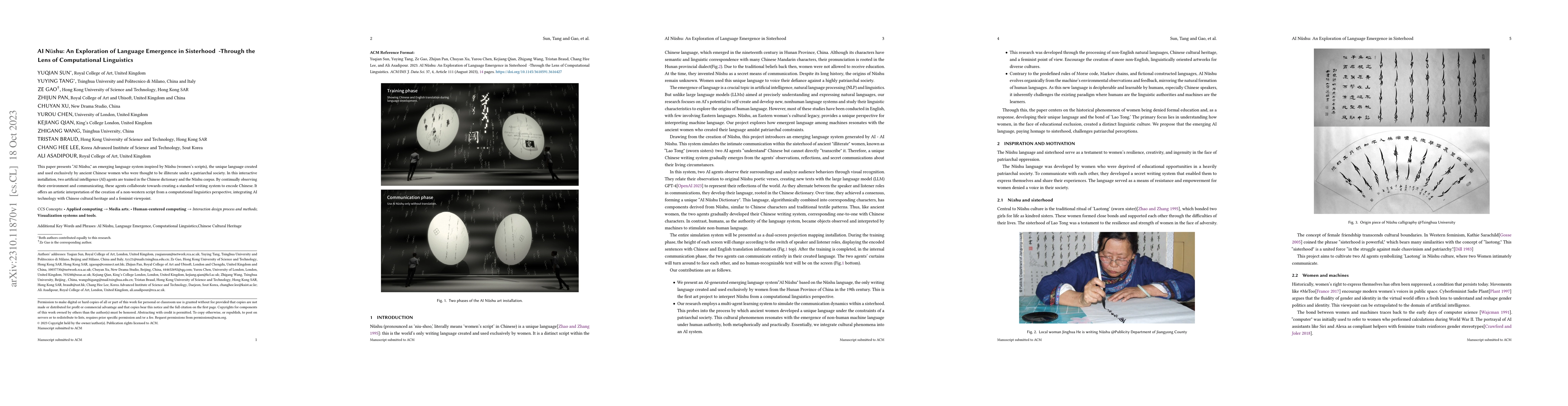 Thumbnail for AI Nushu: An Exploration of Language Emergence in Sisterhood -Through
  the Lens of Computational Linguistics