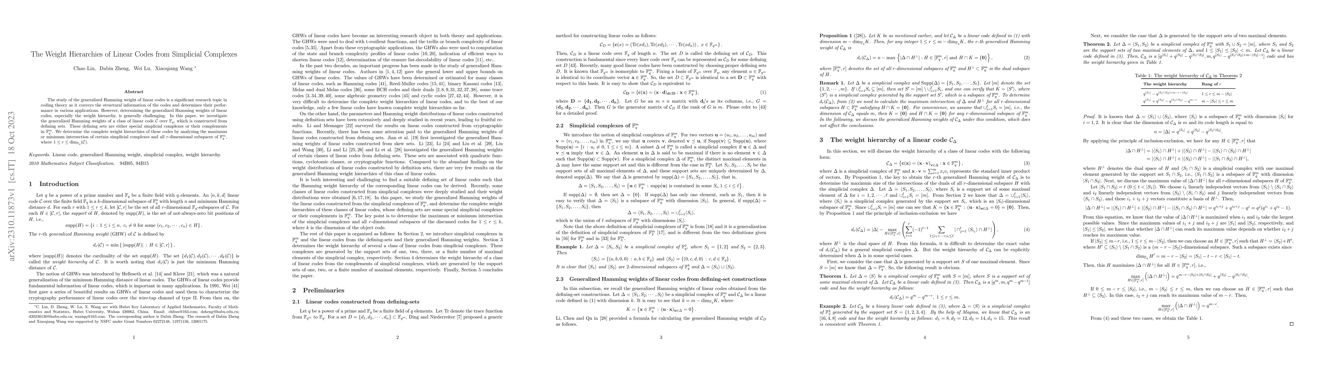 Thumbnail for The Weight Hierarchies of Linear Codes from Simplicial Complexes