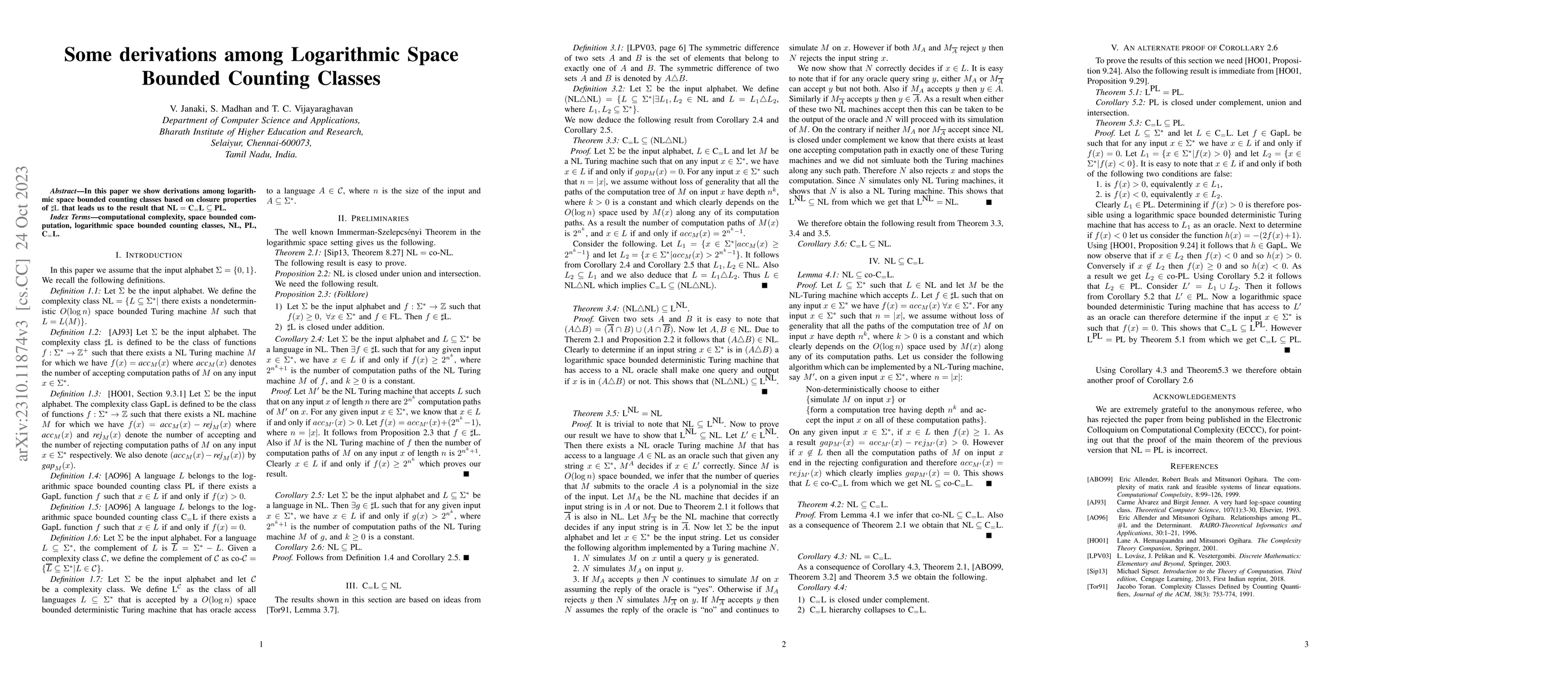 Thumbnail for Some derivations among Logarithmic Space Bounded Counting Classes
