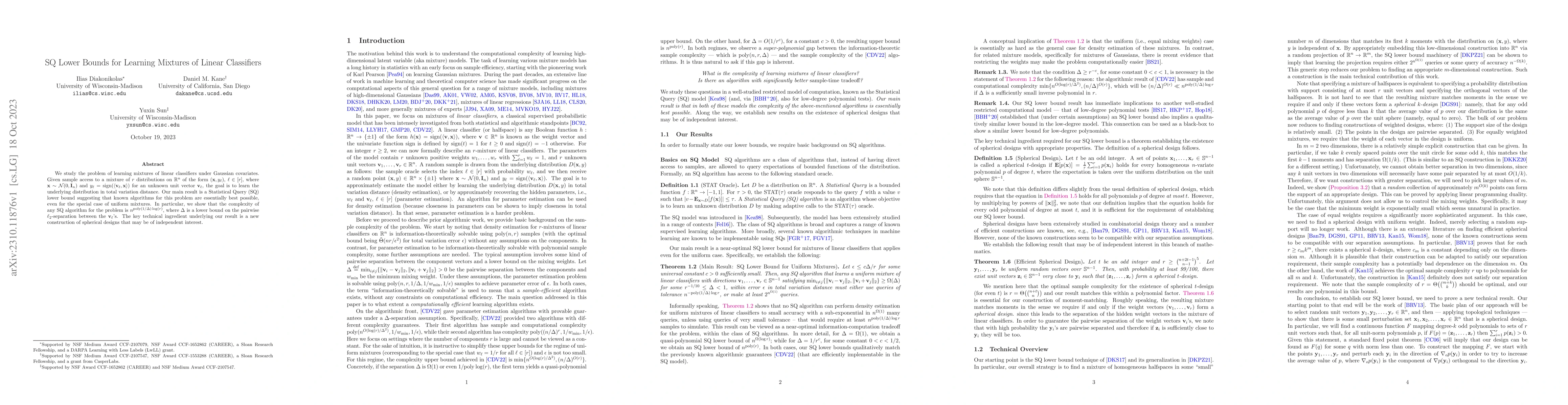 Thumbnail for SQ Lower Bounds for Learning Mixtures of Linear Classifiers