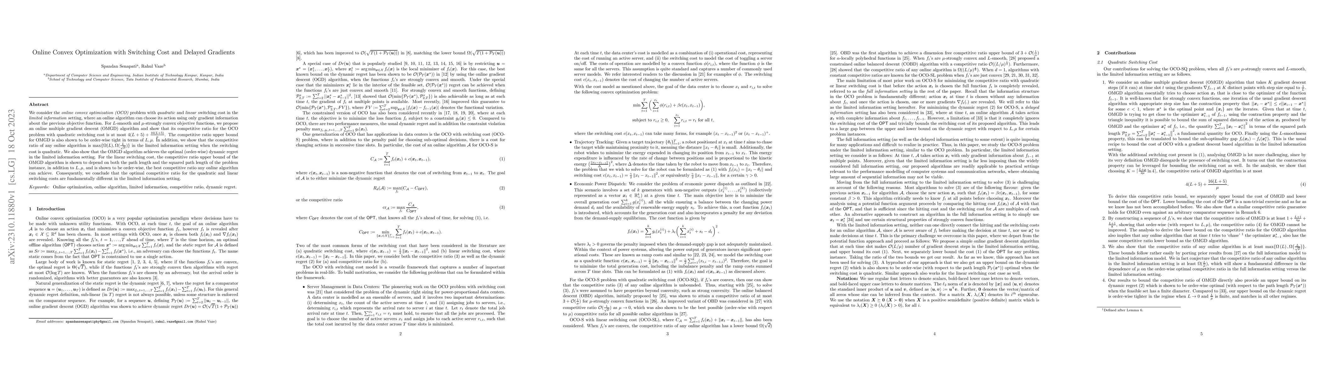 Thumbnail for Online Convex Optimization with Switching Cost and Delayed Gradients
