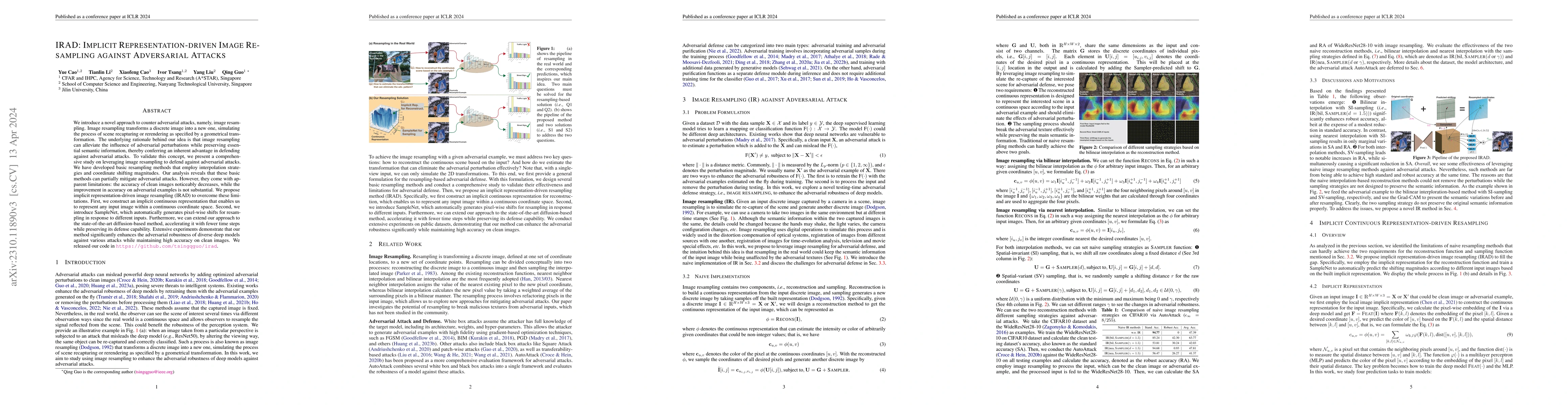 Thumbnail for IRAD: Implicit Representation-driven Image Resampling against
  Adversarial Attacks