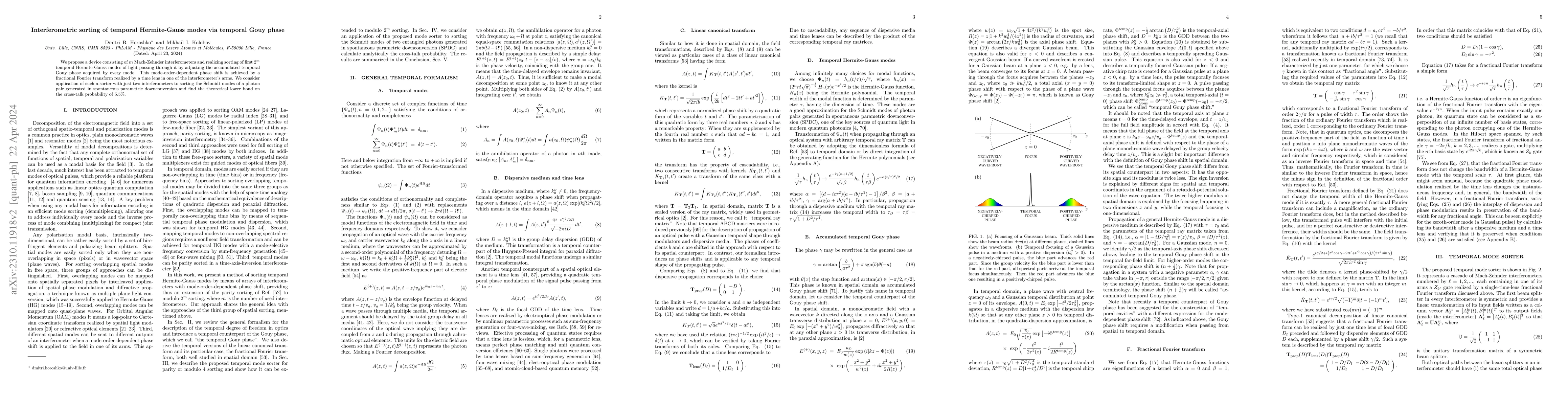 Thumbnail for Interferometric sorting of temporal Hermite-Gauss modes via temporal
  Gouy phase