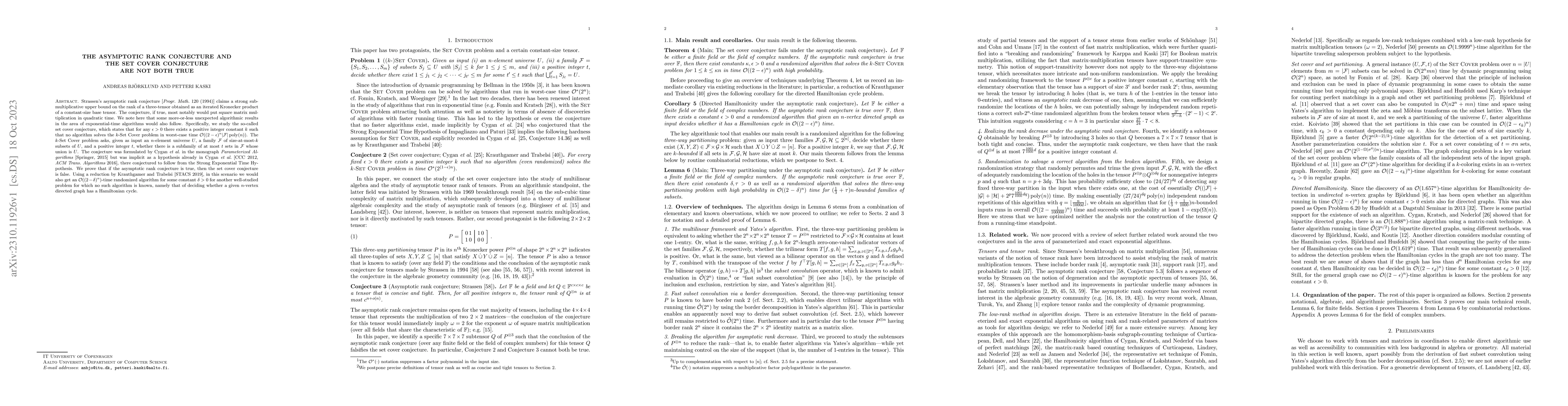 Thumbnail for The Asymptotic Rank Conjecture and the Set Cover Conjecture are not Both
  True