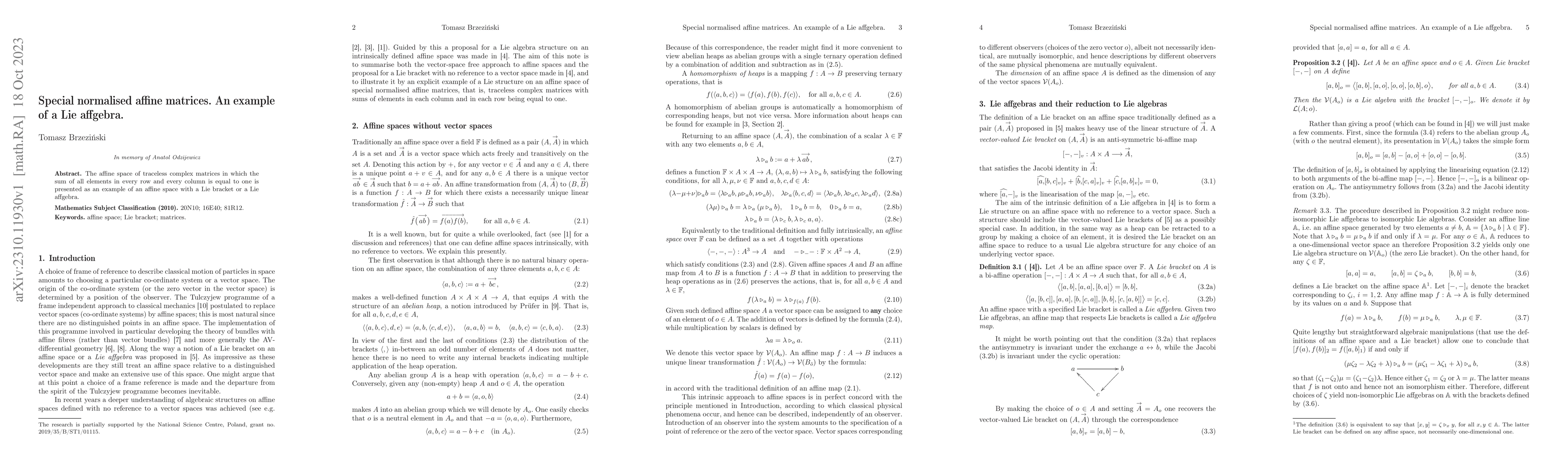Thumbnail for Special normalised affine matrices. An example of a Lie affgebra