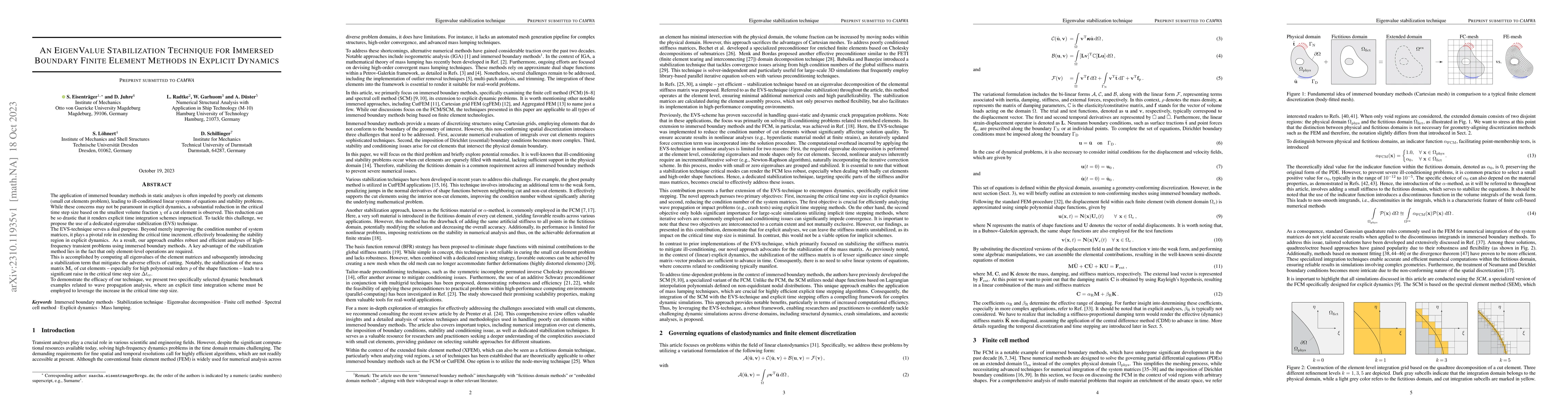 Thumbnail for An EigenValue Stabilization Technique for Immersed Boundary Finite
  Element Methods in Explicit Dynamics