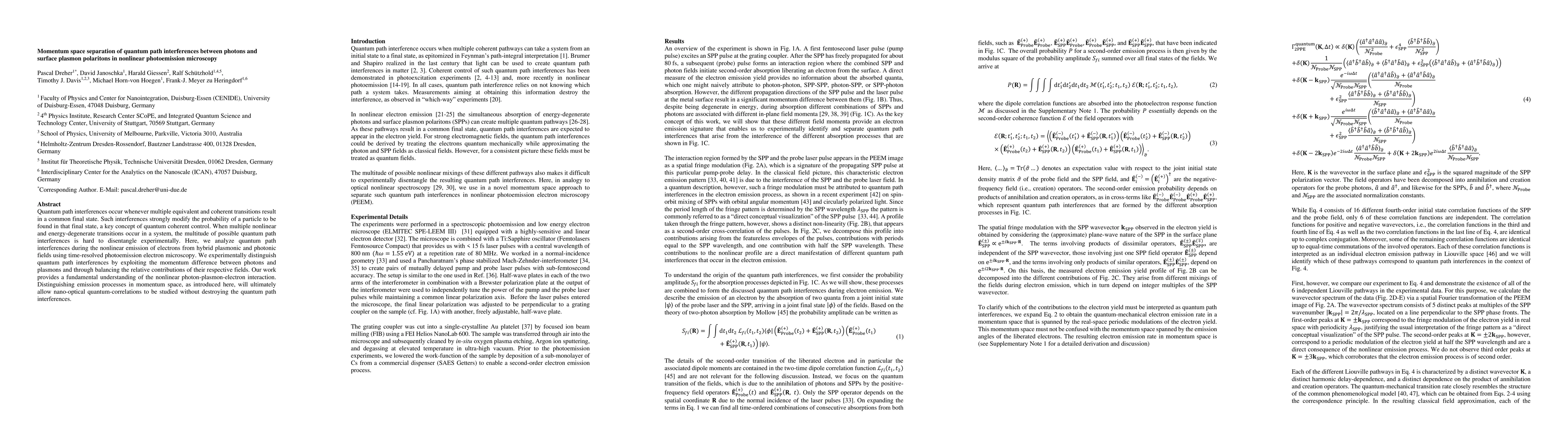 Thumbnail for Momentum space separation of quantum path interferences between photons
  and surface plasmon polaritons in nonlinear photoemission microscopy
