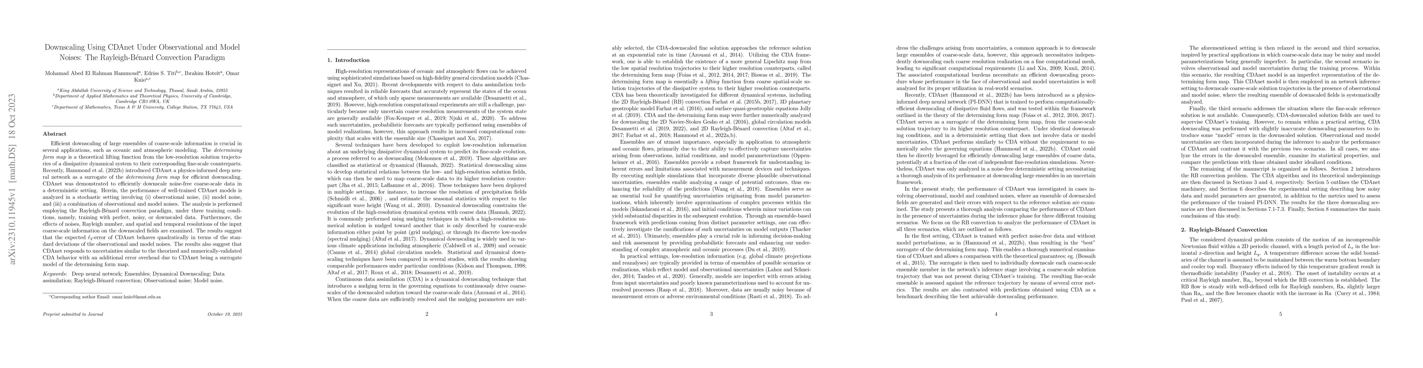Thumbnail for Downscaling Using CDAnet Under Observational and Model Noises: The
  Rayleigh-Benard Convection Paradigm