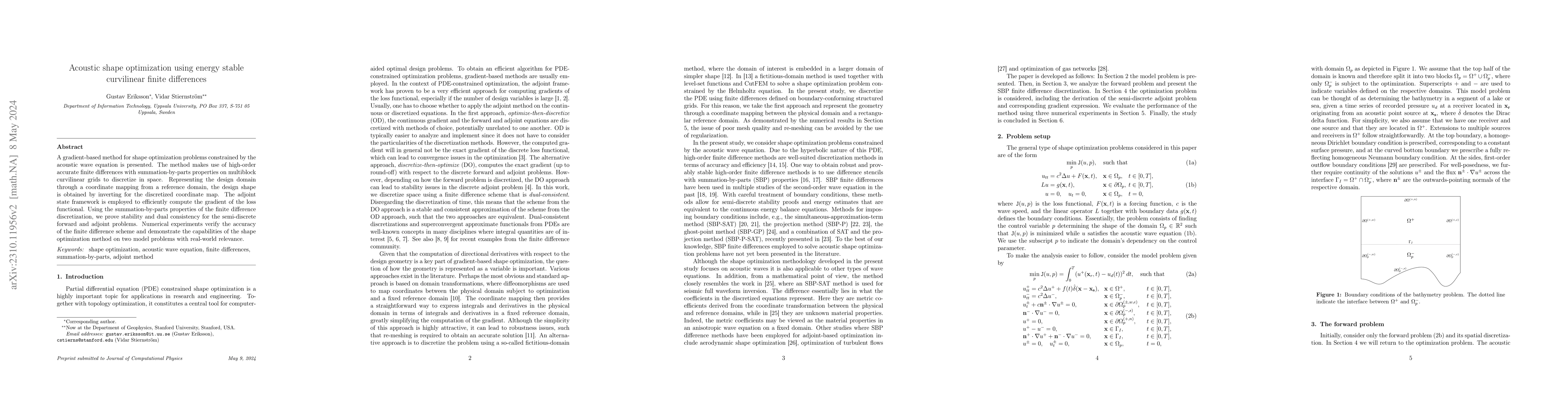 Thumbnail for Acoustic shape optimization using energy stable curvilinear finite
  differences