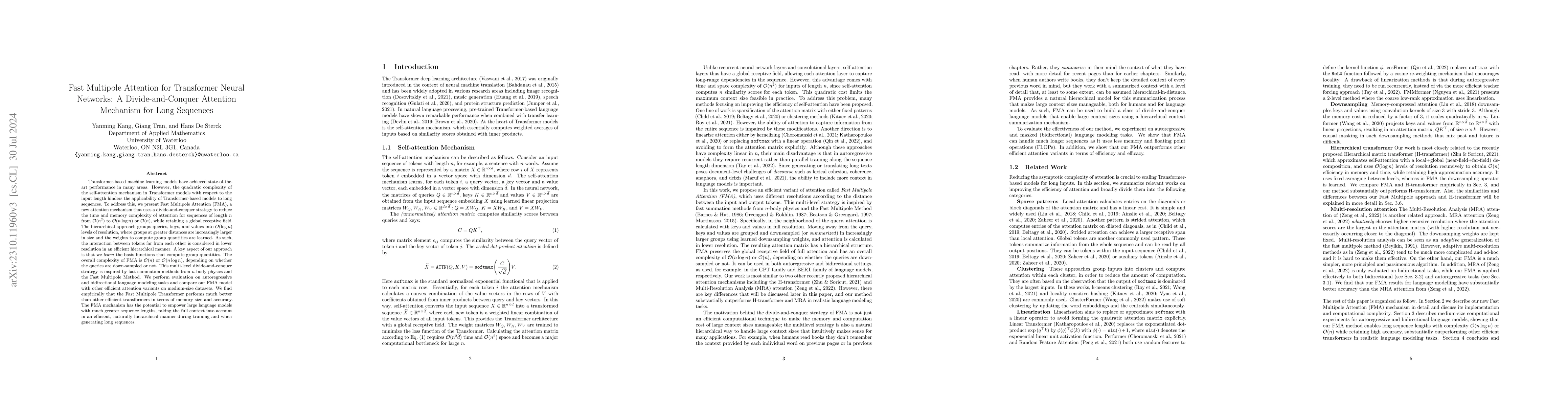 Thumbnail for Fast Multipole Attention: A Divide-and-Conquer Attention Mechanism for
  Long Sequences