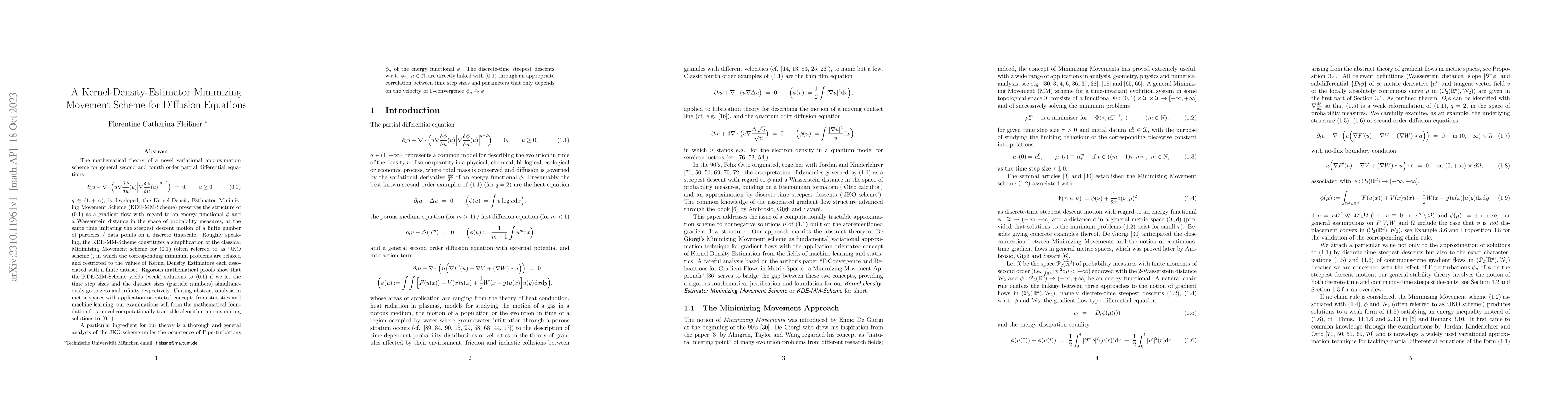Thumbnail for A Kernel-Density-Estimator Minimizing Movement Scheme for Diffusion
  Equations