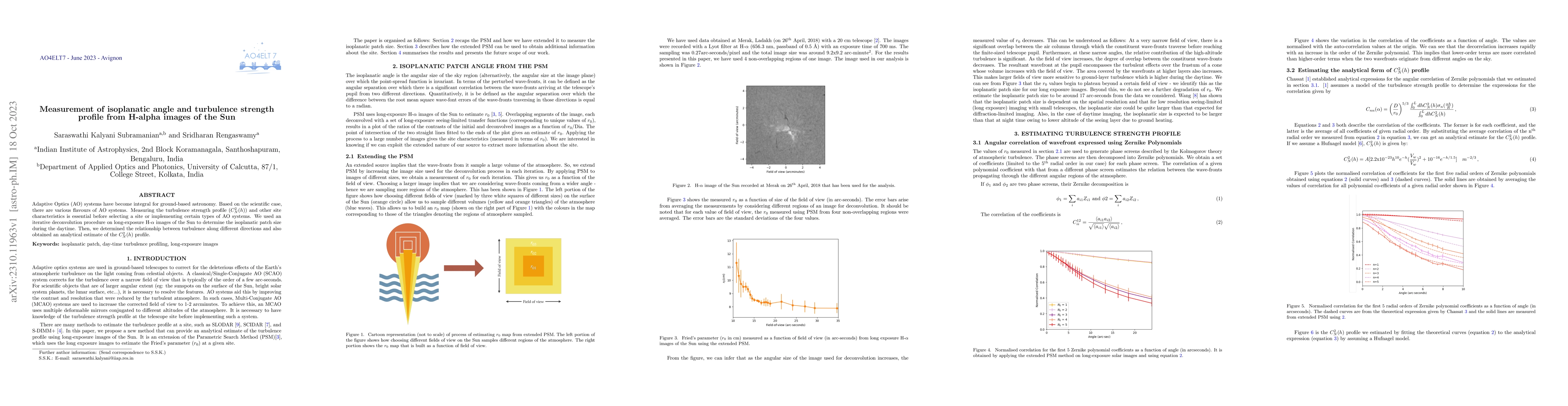 Thumbnail for Measurement of isoplanatic angle and turbulence strength profile from
  H-alpha images of the Sun