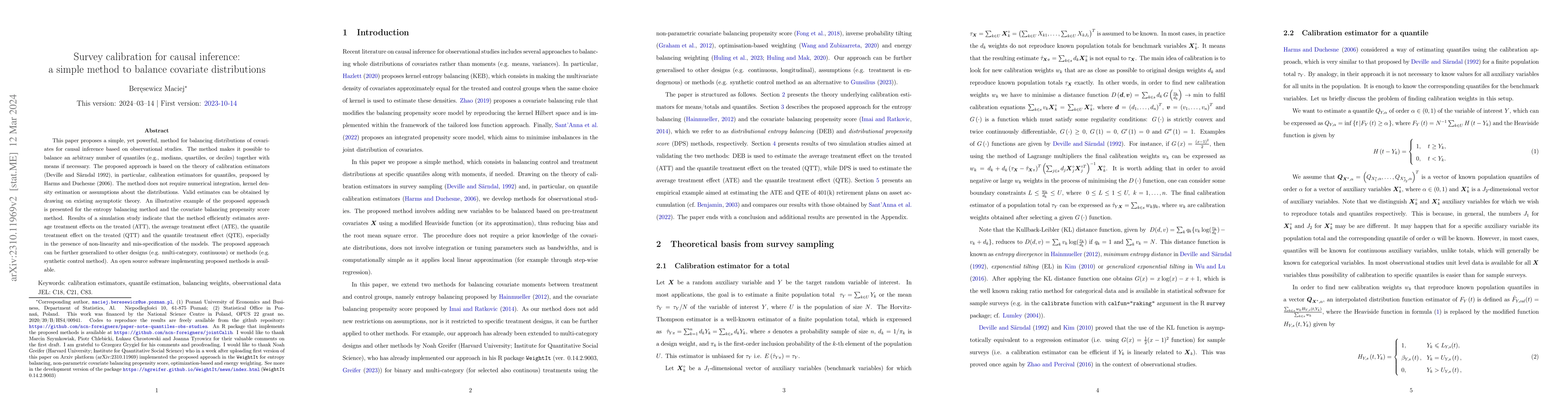 Thumbnail for Survey calibration for causal inference: a simple method to balance
  covariate distributions