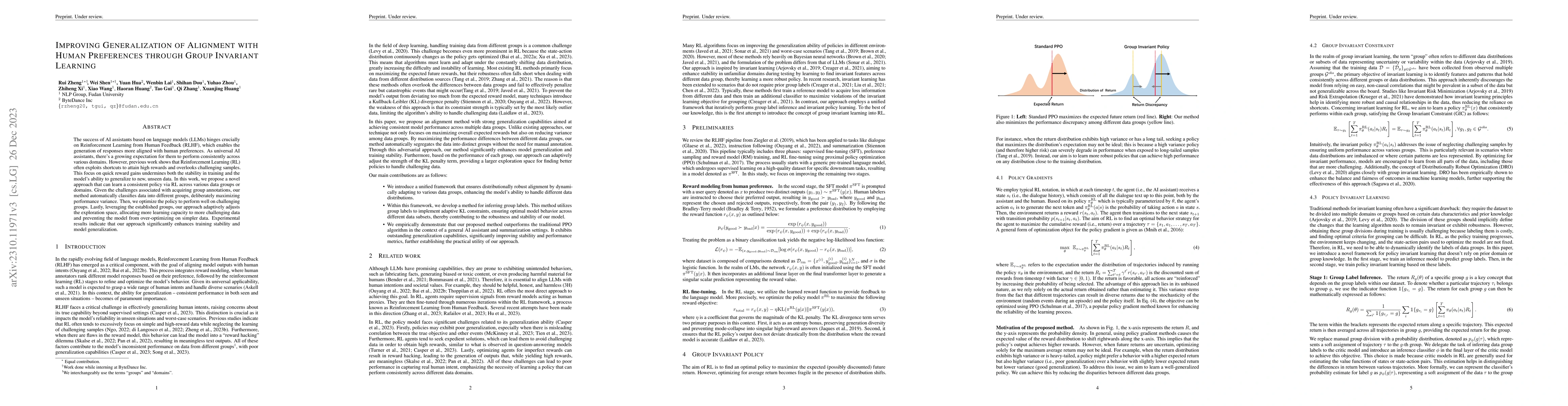 Thumbnail for Improving Generalization of Alignment with Human Preferences through
  Group Invariant Learning