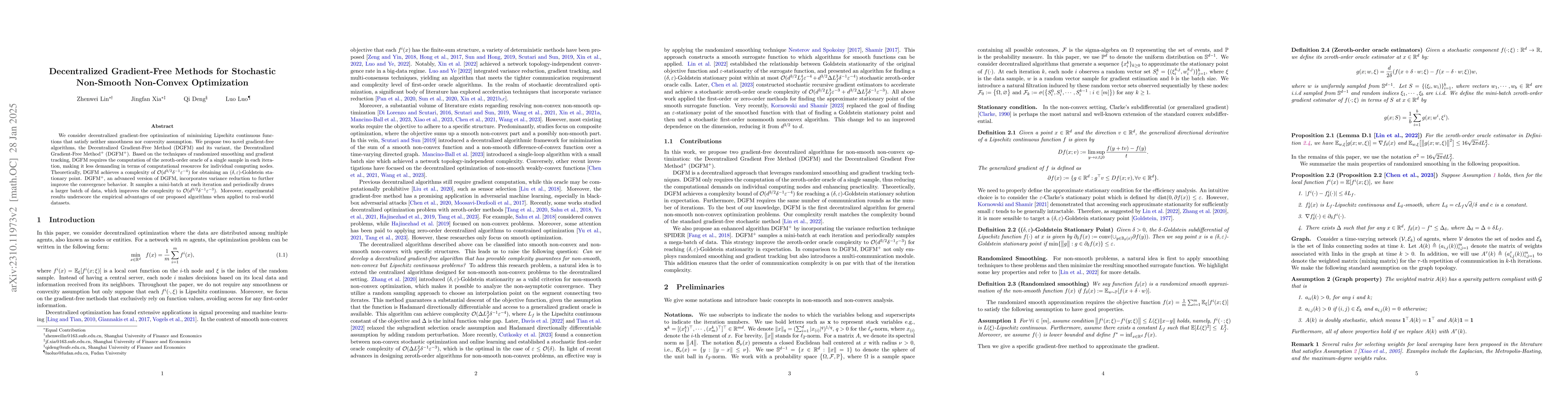 Thumbnail for Decentralized Gradient-Free Methods for Stochastic Non-Smooth Non-Convex
  Optimization