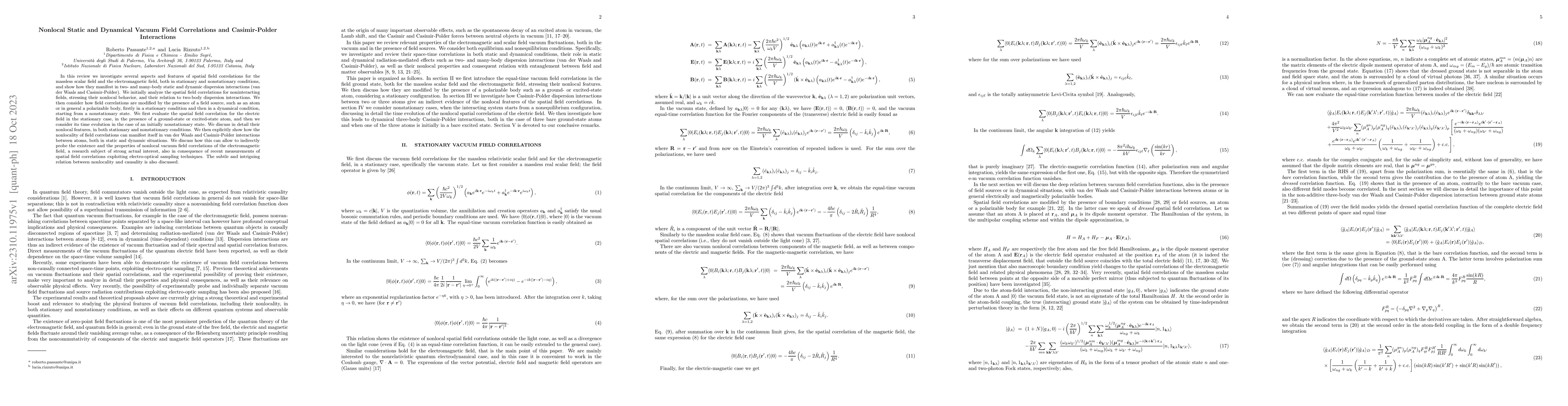 Thumbnail for Nonlocal Static and Dynamical Vacuum Field Correlations and
  Casimir-Polder Interactions