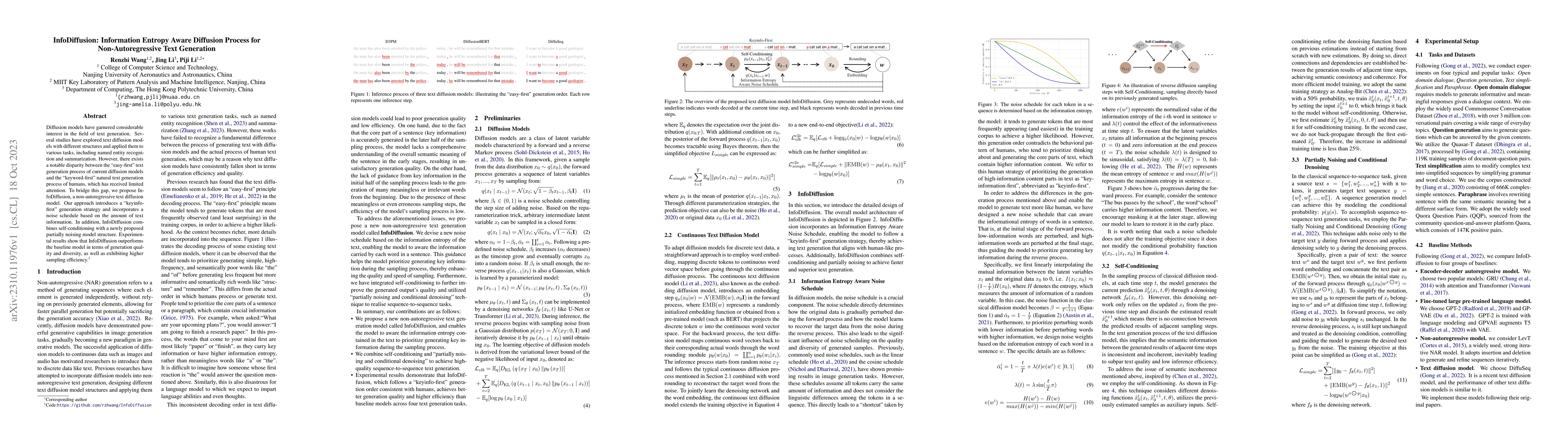 Thumbnail for InfoDiffusion: Information Entropy Aware Diffusion Process for
  Non-Autoregressive Text Generation