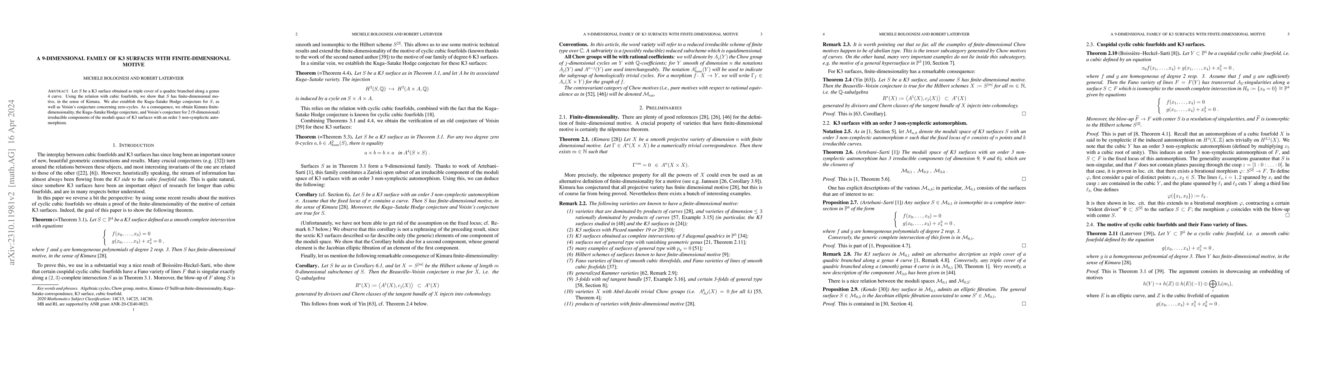 Thumbnail for A 9-dimensional family of K3 surfaces with finite dimensional motive
