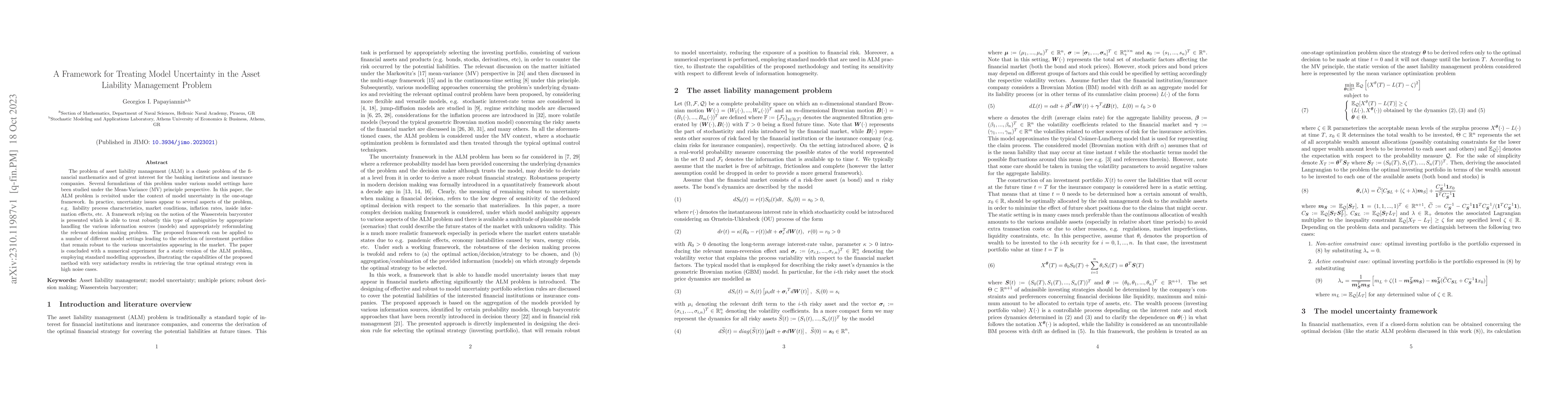 Thumbnail for A Framework for Treating Model Uncertainty in the Asset Liability
  Management Problem