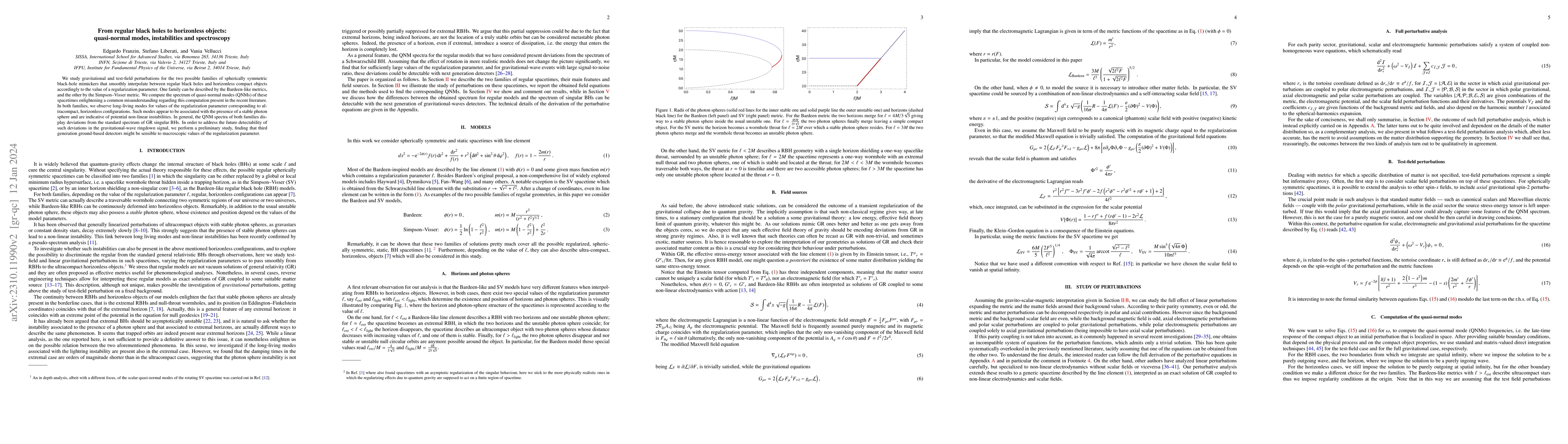 Thumbnail for From regular black holes to horizonless objects: quasi-normal modes,
  instabilities and spectroscopy