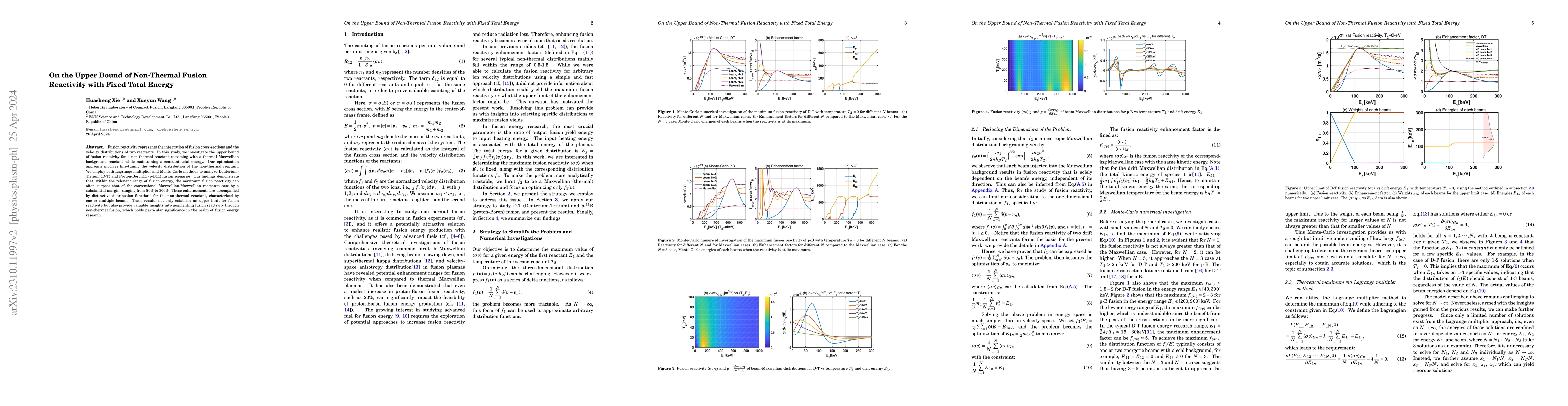 Thumbnail for On the Upper Bound of Non-Thermal Fusion Reactivity with Fixed Total
  Energy