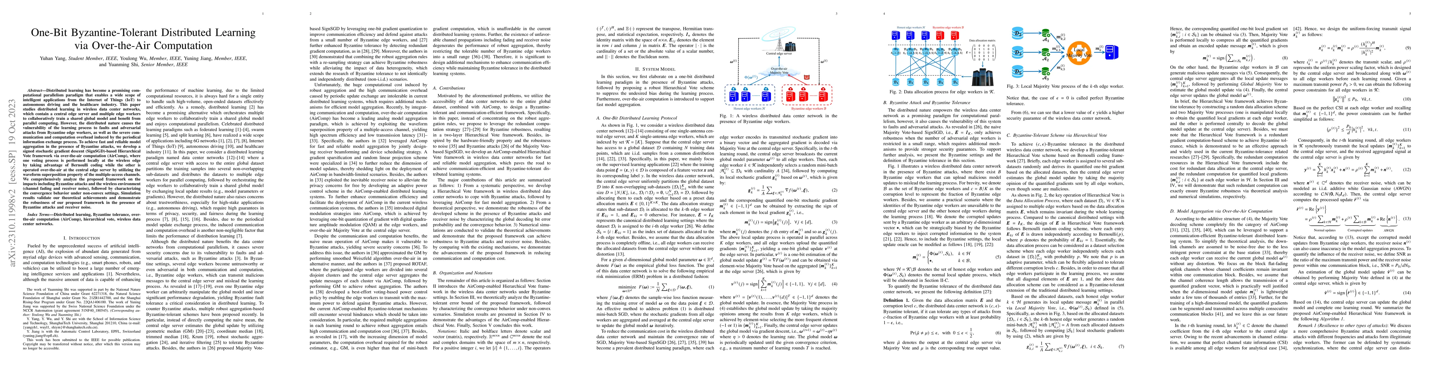 Thumbnail for One-Bit Byzantine-Tolerant Distributed Learning via Over-the-Air
  Computation