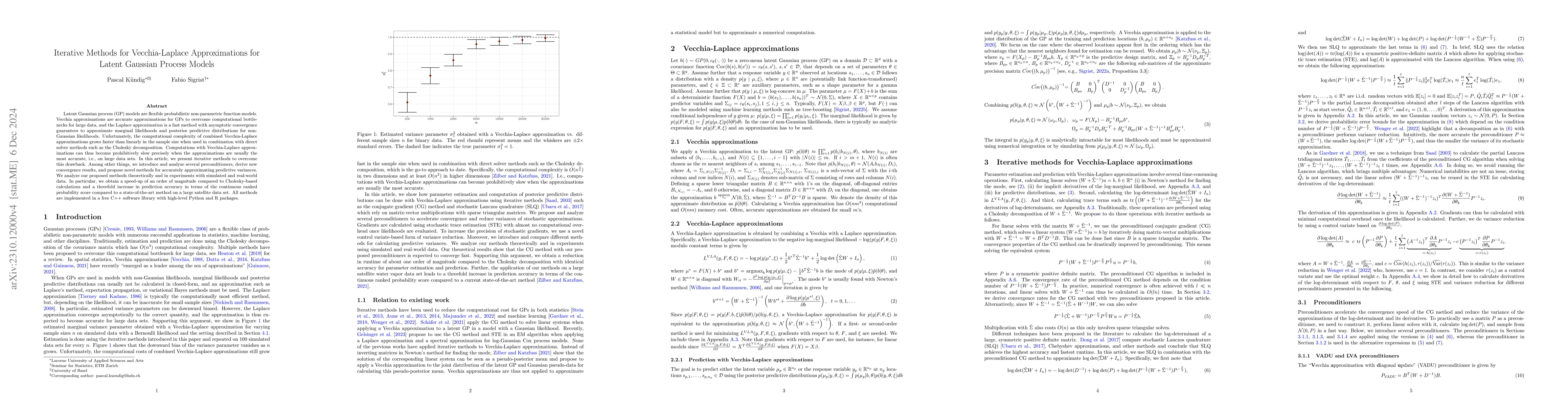 Thumbnail for Iterative Methods for Vecchia-Laplace Approximations for Latent Gaussian
  Process Models