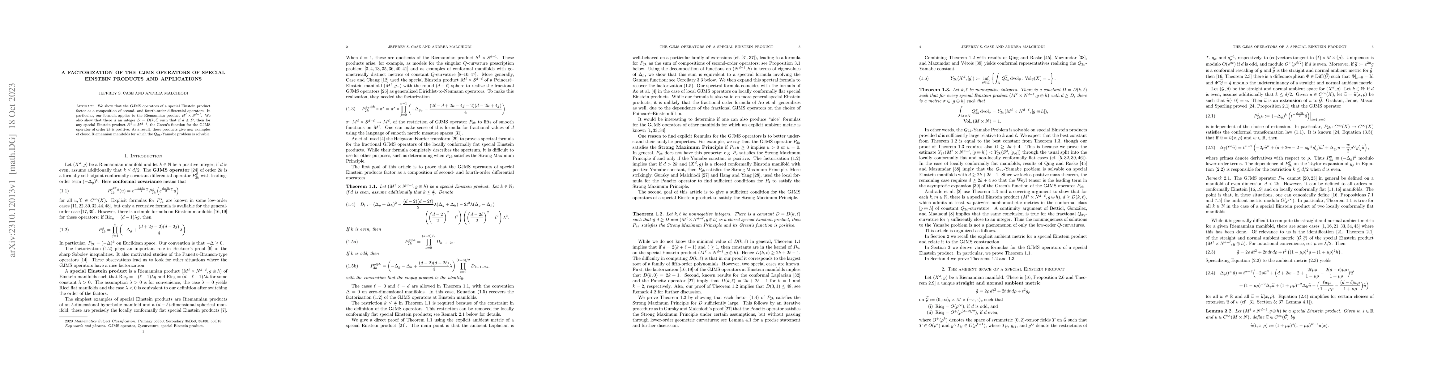 Thumbnail for A factorization of the GJMS operators of special Einstein products and
  applications