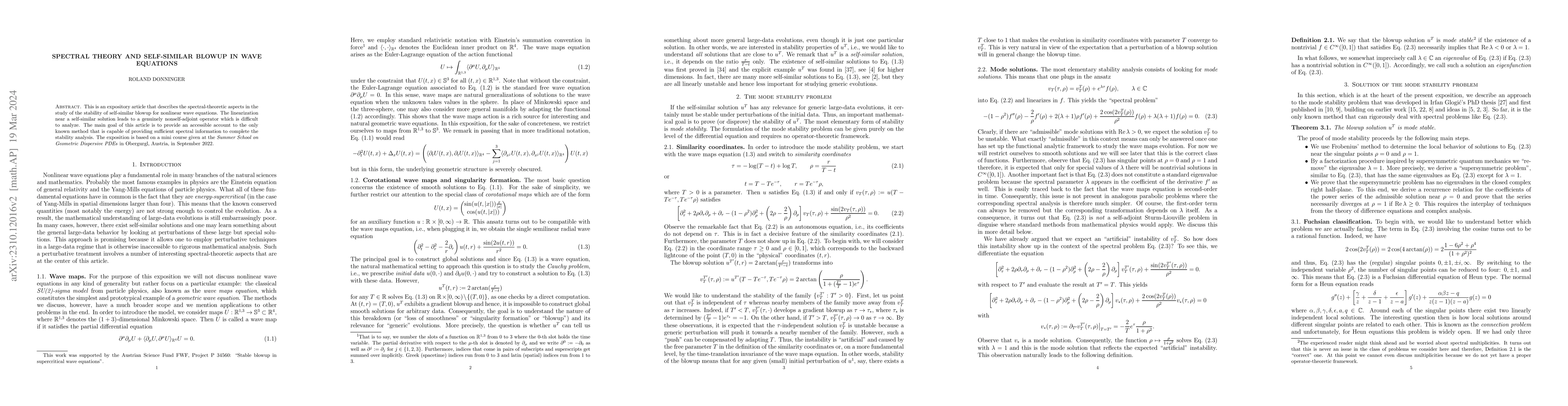 Thumbnail for Spectral theory and self-similar blowup in wave equations