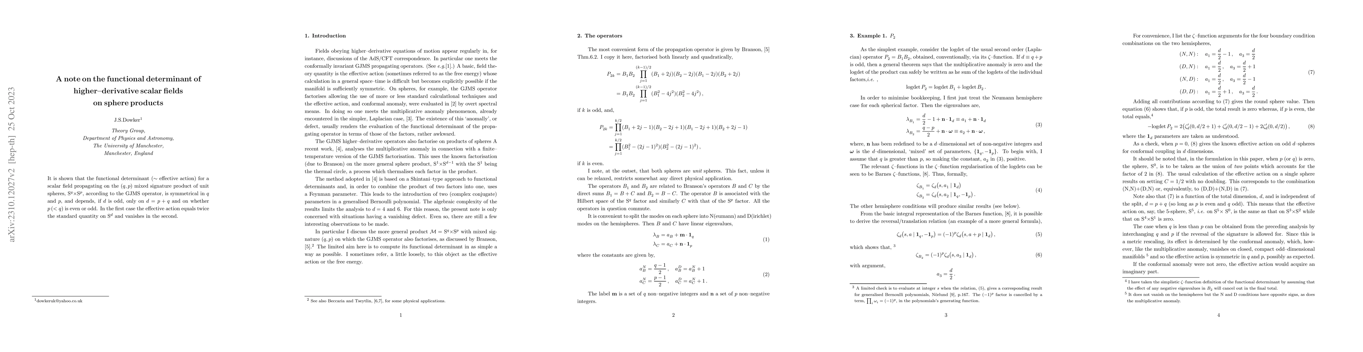 Thumbnail for A note on the functional determinant of higher-derivative scalar fields
  on sphere products