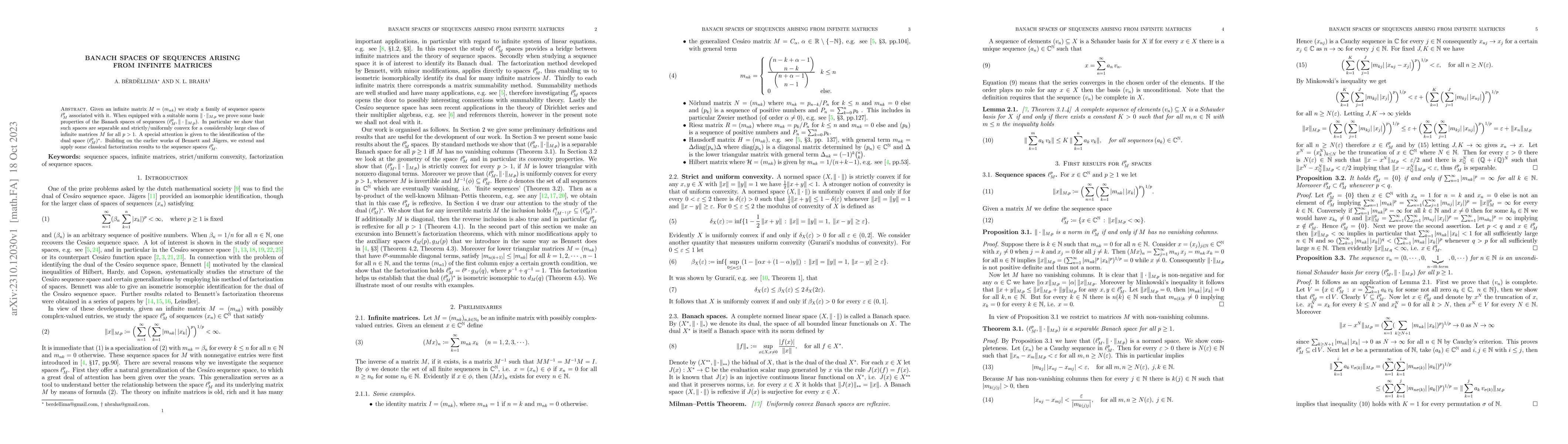 Thumbnail for Banach spaces of sequences arising from infinite matrices