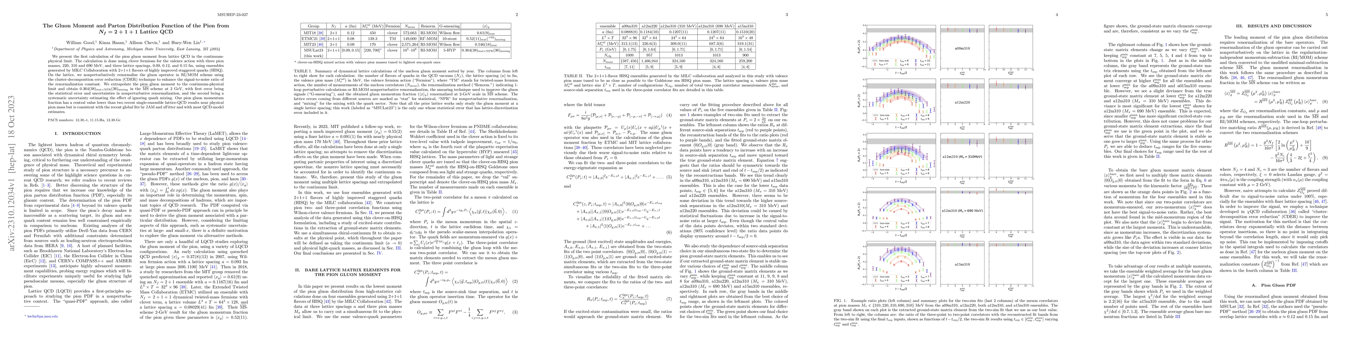 Thumbnail for The Gluon Moment and Parton Distribution Function of the Pion from $N_f
  = 2 + 1 + 1$ Lattice QCD