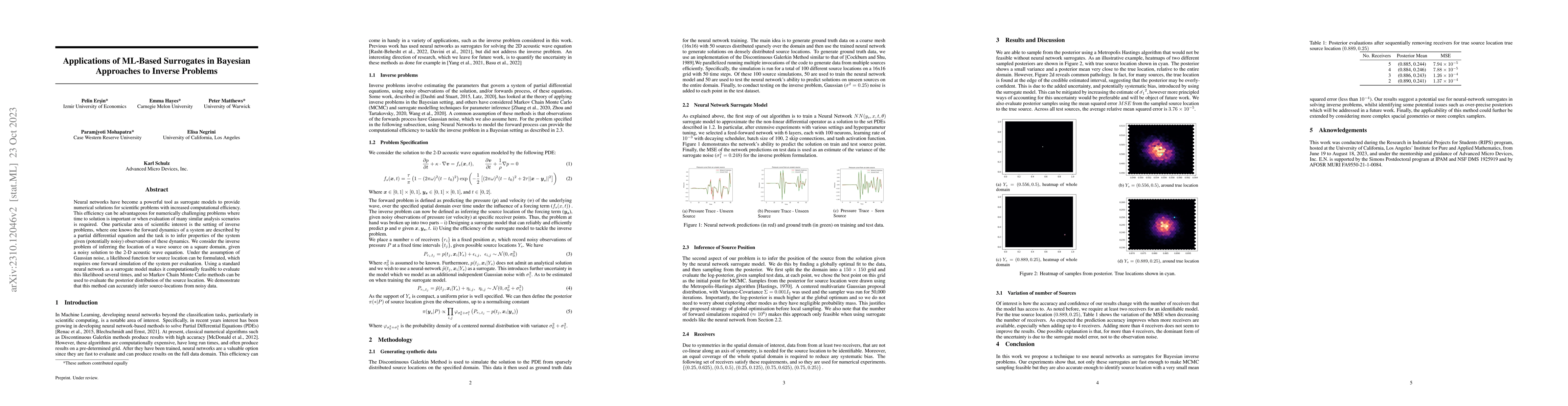 Thumbnail for Applications of ML-Based Surrogates in Bayesian Approaches to Inverse
  Problems