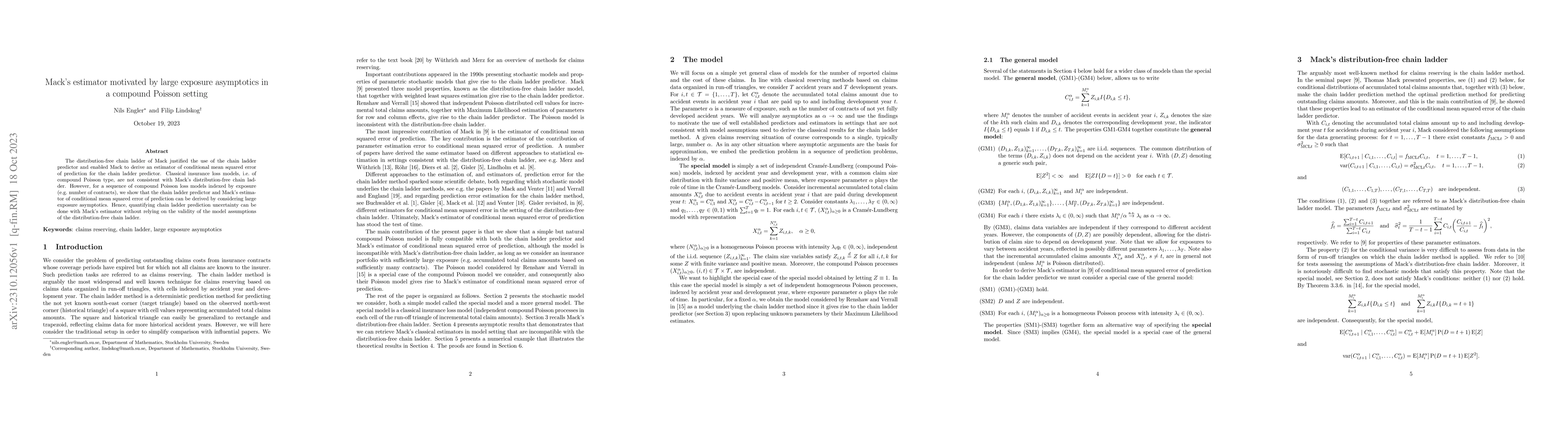 Thumbnail for Mack's estimator motivated by large exposure asymptotics in a compound
  Poisson setting