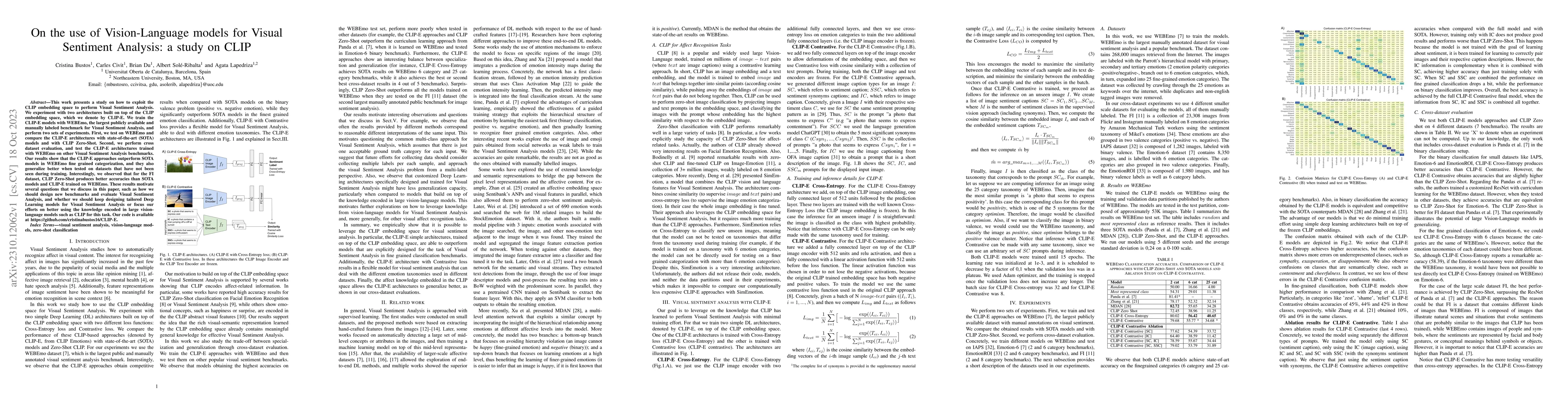 Thumbnail for On the use of Vision-Language models for Visual Sentiment Analysis: a
  study on CLIP