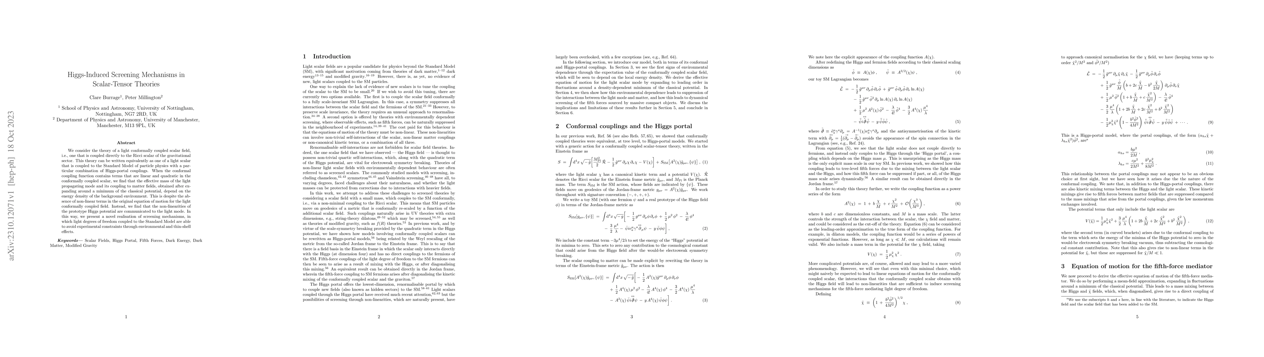 Thumbnail for Higgs-Induced Screening Mechanisms in Scalar-Tensor Theories