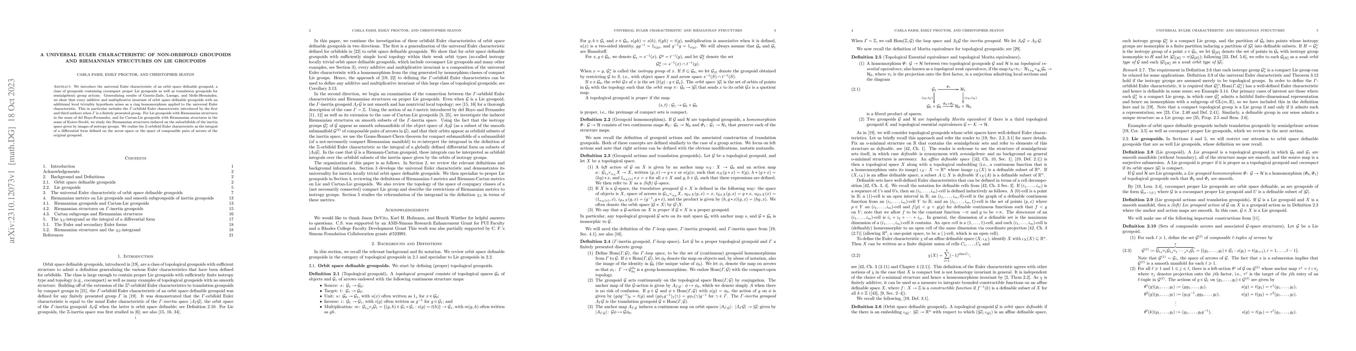 Thumbnail for A universal Euler characteristic of non-orbifold groupoids and
  Riemannian structures on Lie groupoids