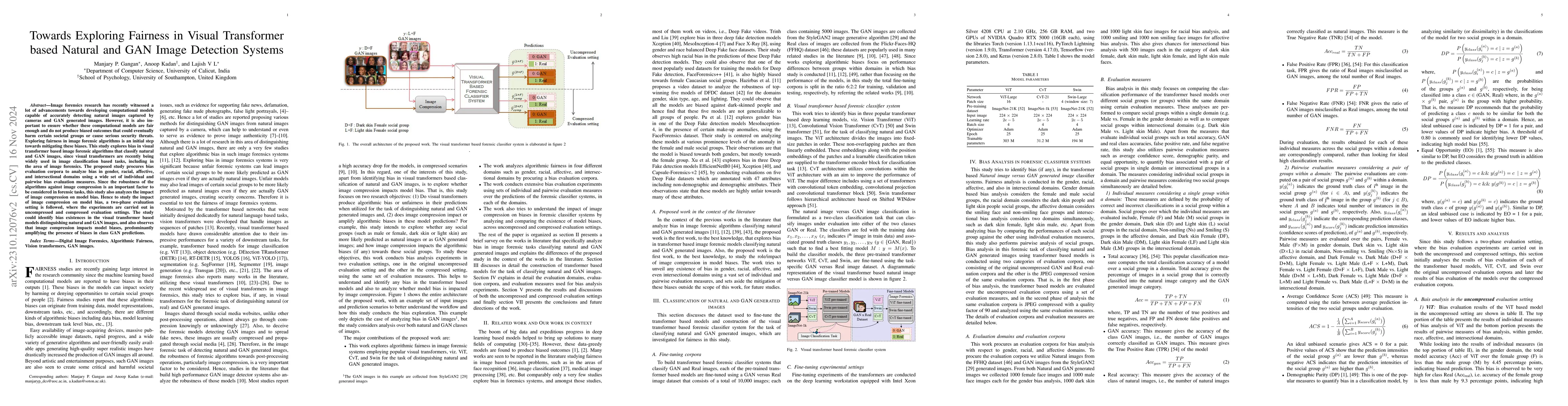 Thumbnail for Exploring Fairness in Pre-trained Visual Transformer based Natural and
  GAN Generated Image Detection Systems and Understanding the Impact of Image
  Compression in Fairness