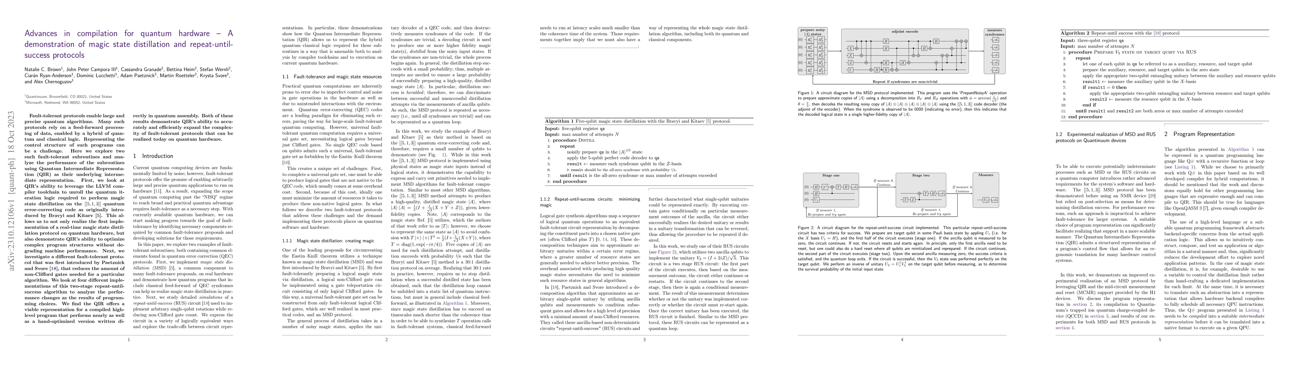 Thumbnail for Advances in compilation for quantum hardware -- A demonstration of magic
  state distillation and repeat-until-success protocols