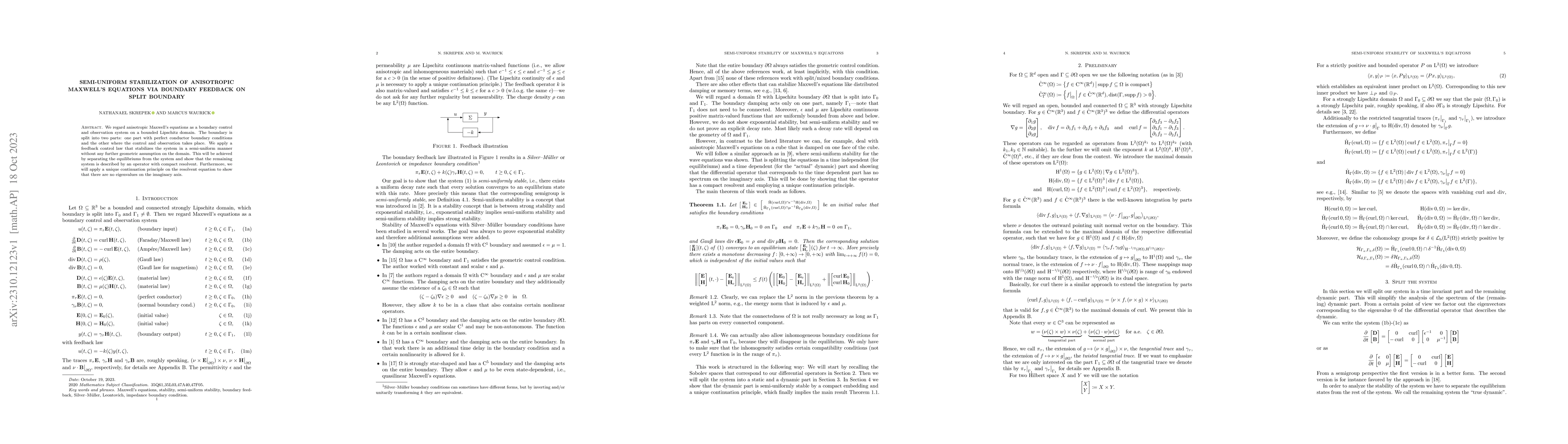 Thumbnail for Semi-uniform stabilization of anisotropic Maxwell's equations via
  boundary feedback on split boundary