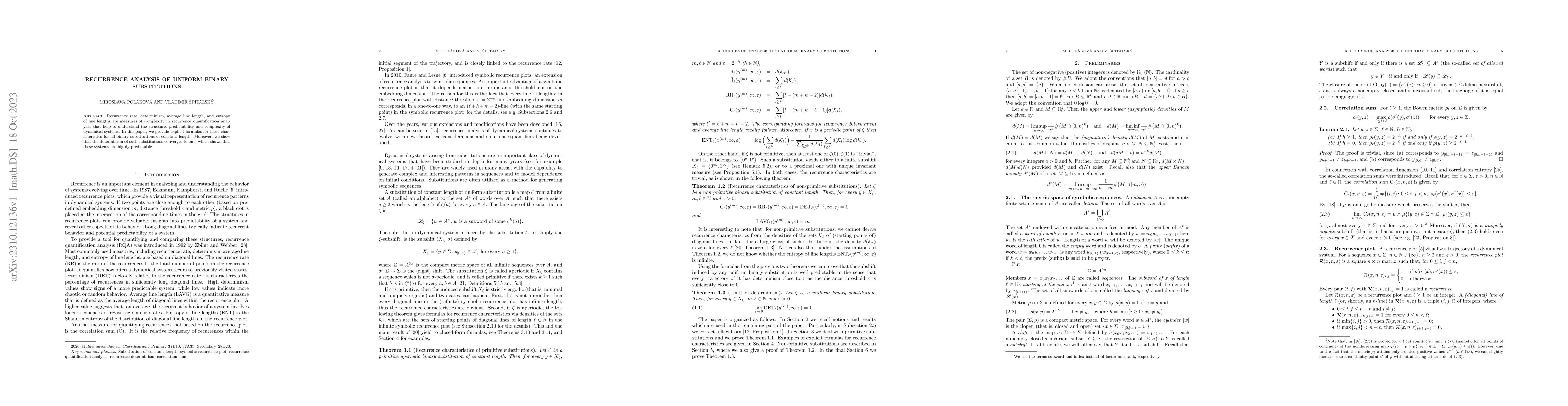 Thumbnail for Recurrence analysis of uniform binary substitutions